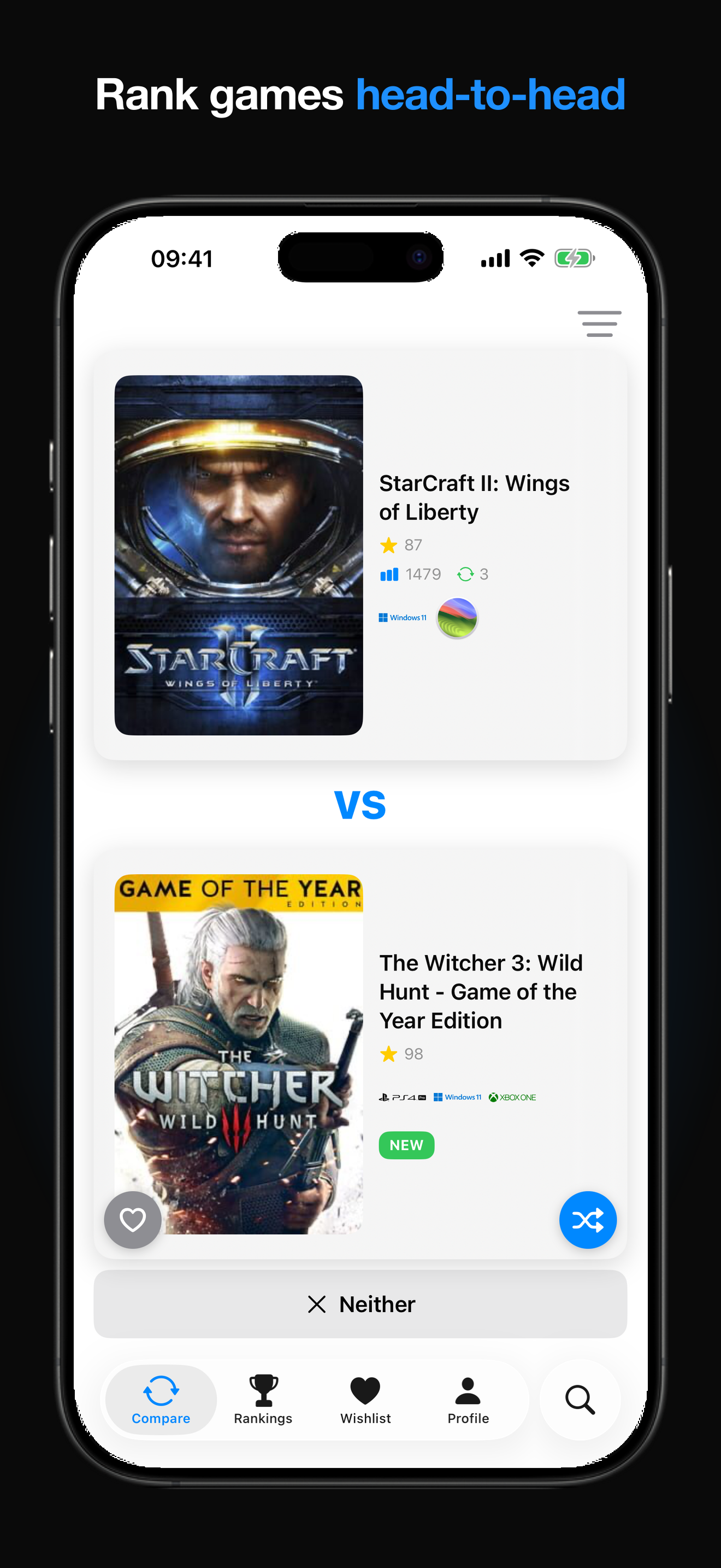 Rank games head-to-head