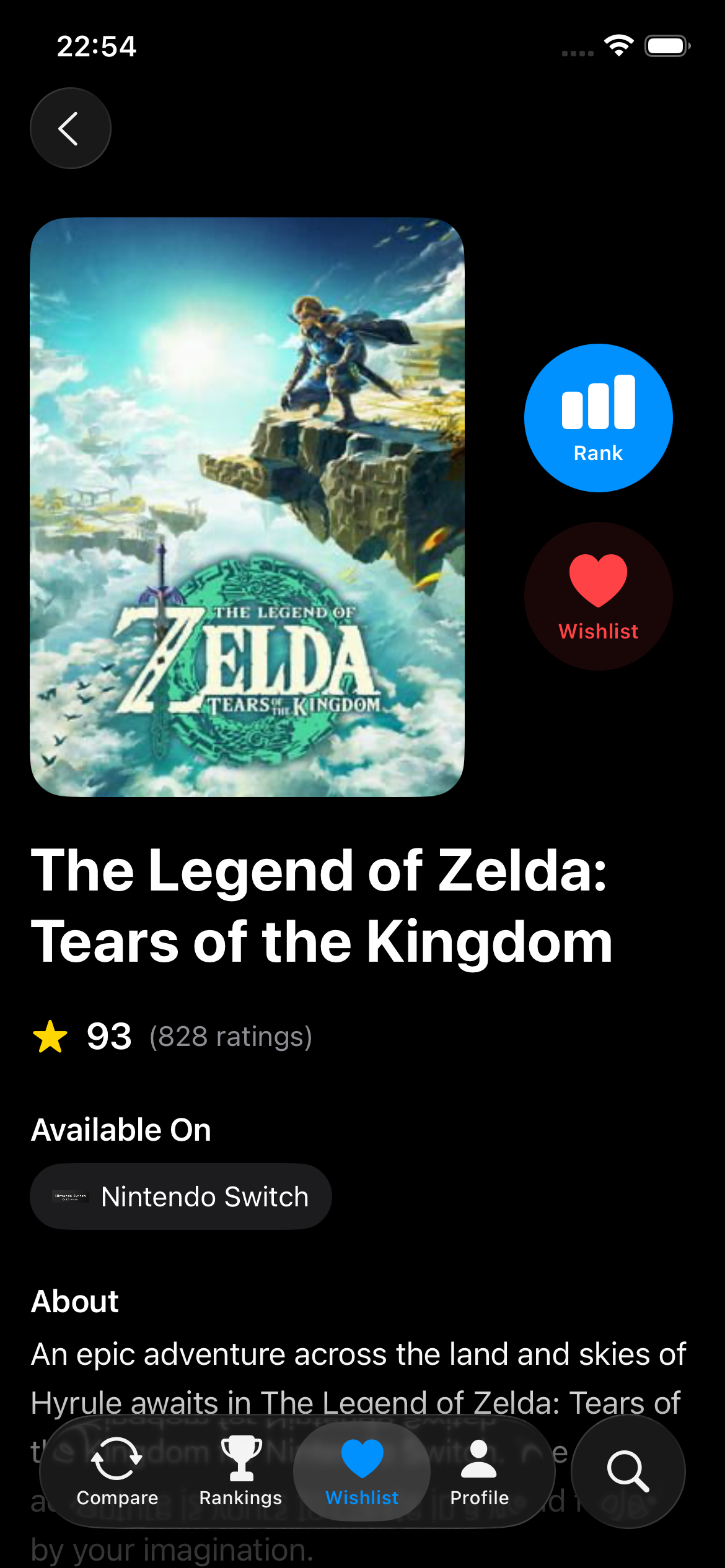 Game detail — view game info and stats